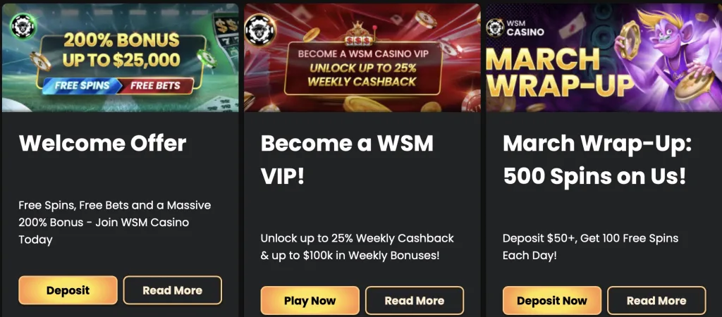 Bonuses at WSM casino