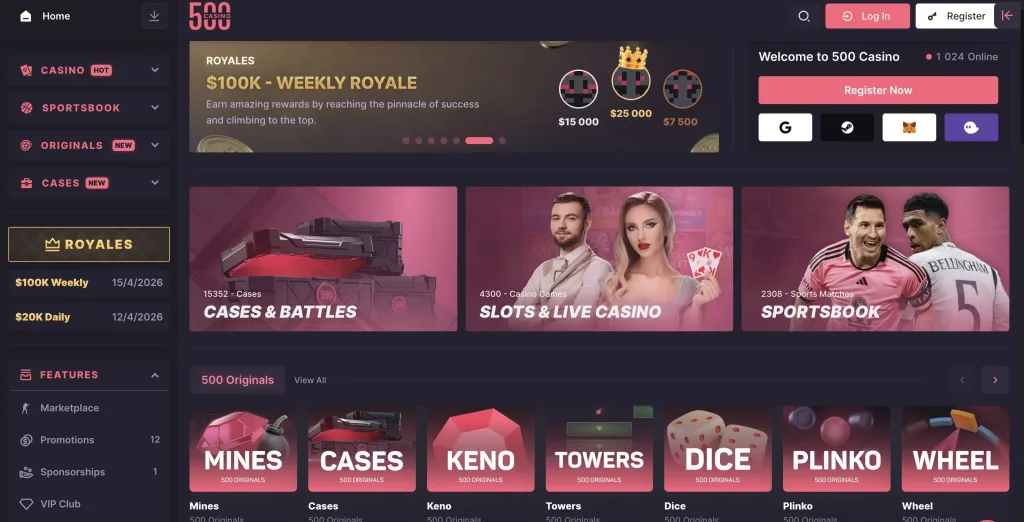500 Casino main page