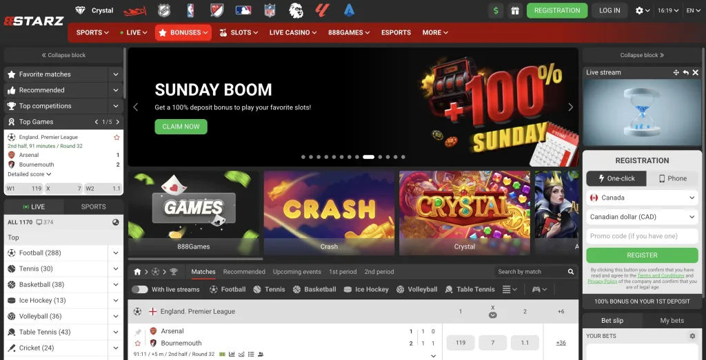 888Starz Main page
